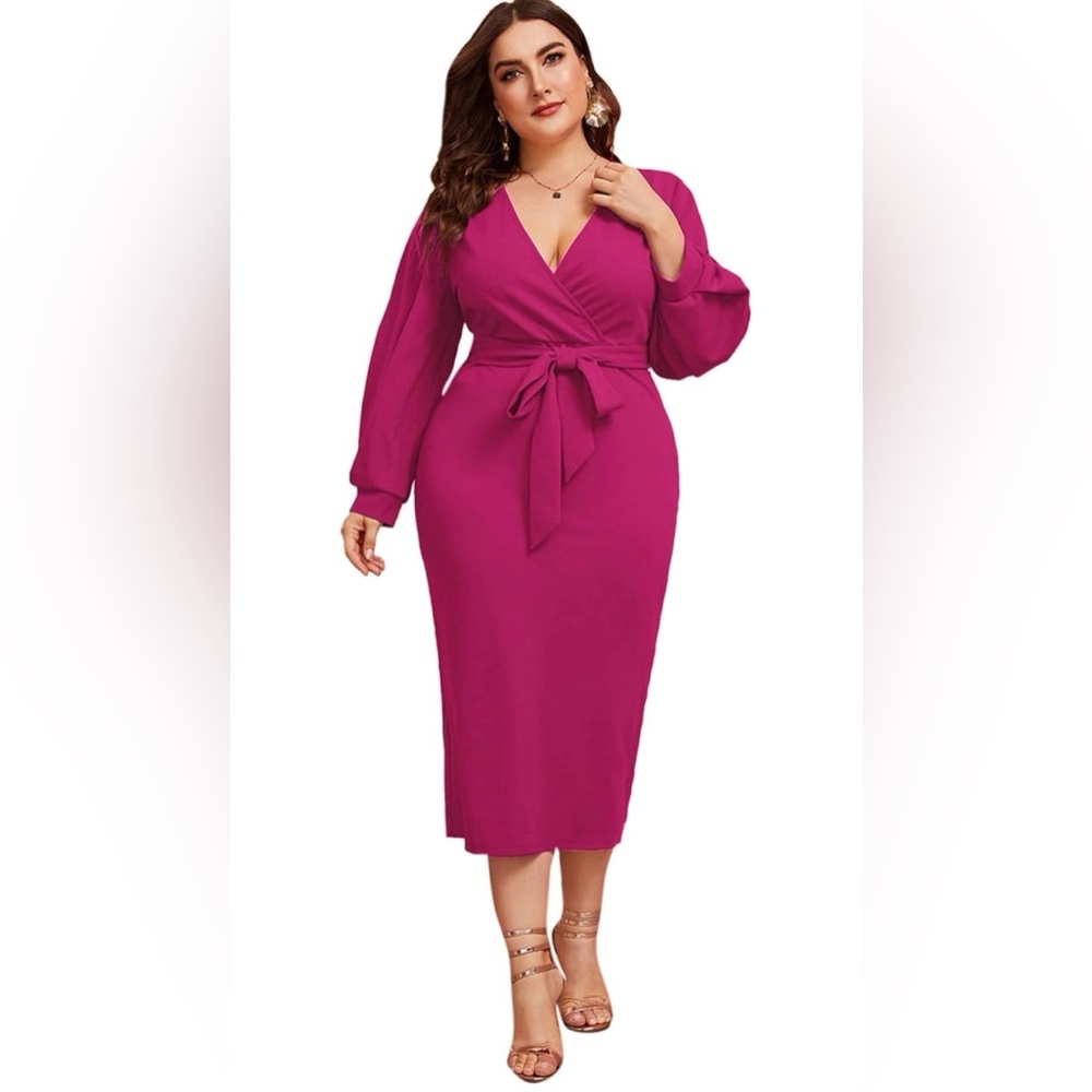Chic Fuchsia Long Sleeve Wrap Dress